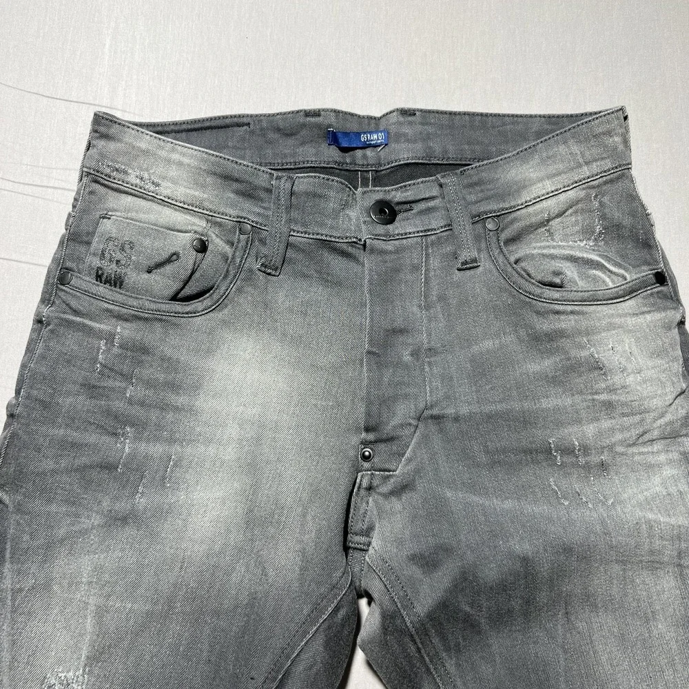 G-Star‎ RAW Defend Super Slim Jeans Mens 30x35 Gray Distressed Denim Button Fly
